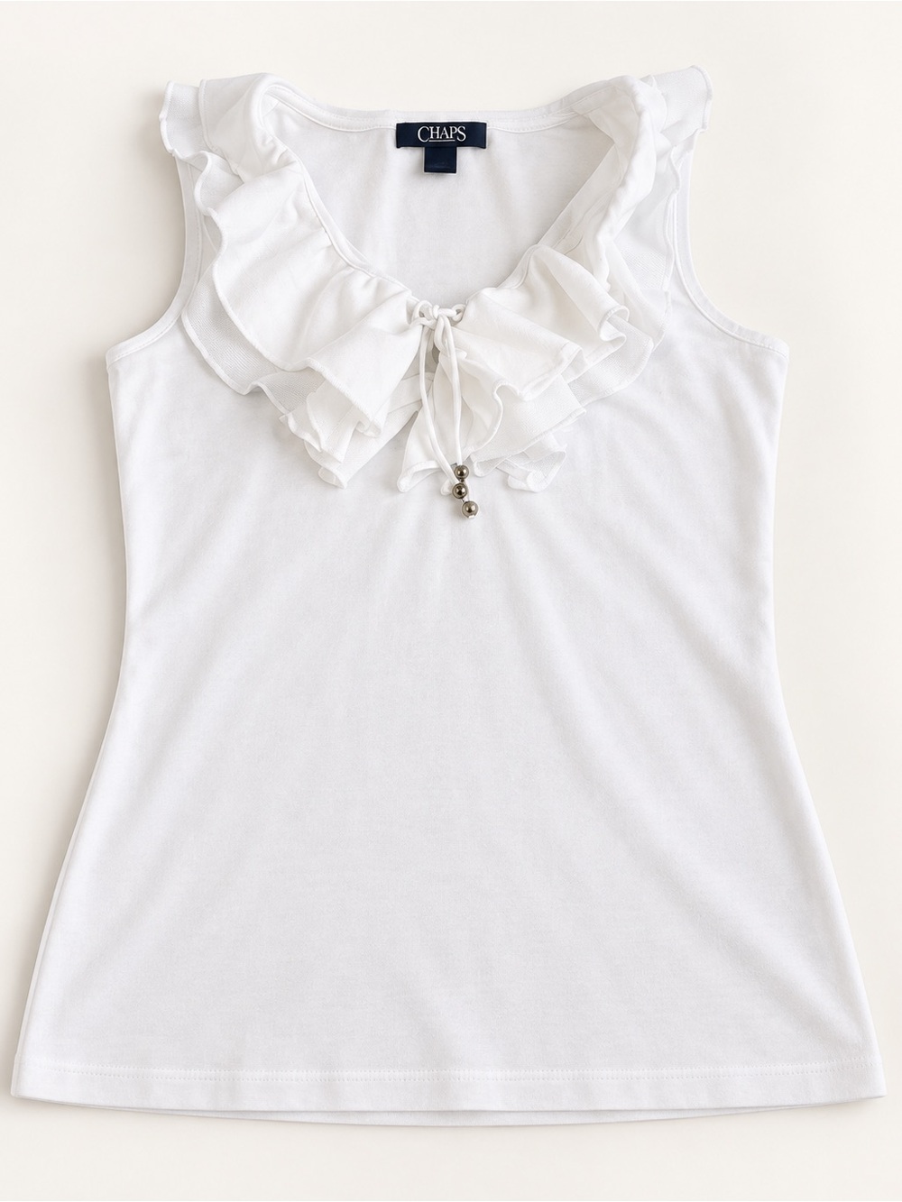 Chaps White Ruffle-Trim Sleeveless Tank